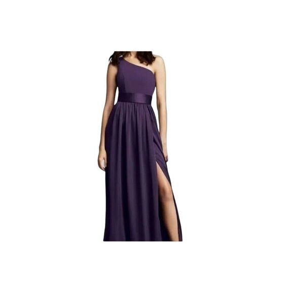 Vera Wang Dresses & Skirts - WHITE by VERA WANG One Shoulder Bridesmaid Dress Amethyst Size 0 Belted Slit